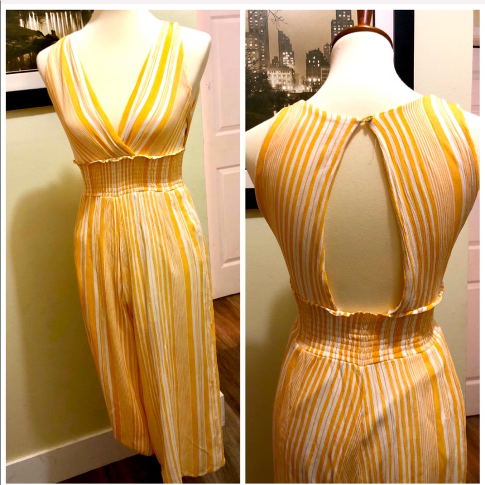 White & Yellow striped jumpsuit